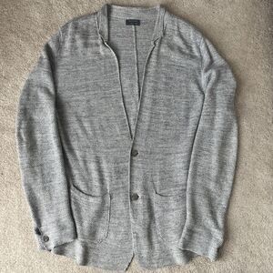 Falconeri Cardigan Sweater Adult 3XL (56) Gray Linen Blend Italy Pockets Cozy